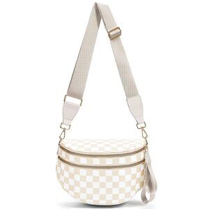 Checkered Crossbody Bag Spacious Bum Bags for Women Nylon Crossbody Fanny